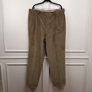 Barneys New York Mens Tan Corduroy Pleated Cuffed Trousers Size 40 Khaki Brown